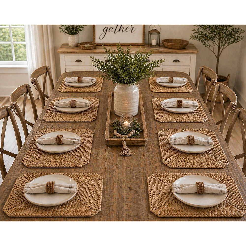 Set of 8 Woven Seagrass Placemats Natural Fiber Boho Farmhouse Table Mats 18x12
